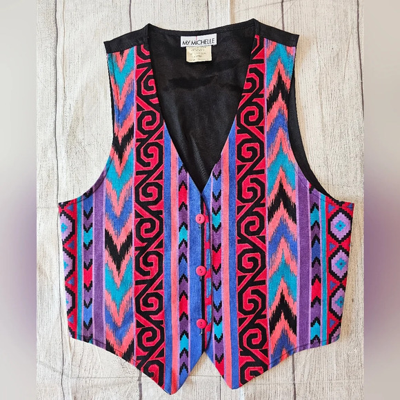 My Michelle Vintage 90's •Size Large• Southwestern Print Vest Buttons Made In US - Picture 1 of 10